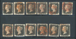 Stamp of Great Britain » 1840 1d Black and 1d Red plates 1a to 11 1840 1d black pl.1b range of 12 on card, each a fine 4 margin example with red MC.