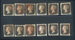 Stamp of Great Britain » 1840 1d Black and 1d Red plates 1a to 11 1840 1d black pl.1b group of 12 fine 4 margin examples on card, each with red MC.