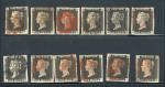Stamp of Great Britain » 1840 1d Black and 1d Red plates 1a to 11 1840 1d black pl.1b group of 12 fine examples on card, each with 4 margins, an attractive range.