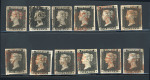 Stamp of Great Britain » 1840 1d Black and 1d Red plates 1a to 11 1840 1d black pl.1b range of 12 on card, each a fine 4 margin example.