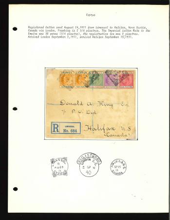 Stamp of Cyprus 1911 (Aug 24) Registered cover to Halifax Nova Scotia from Limassol bearing 2 x 10pa, 1/2pi, 30pa and 1pi, an attractive franking, also 1911 printed cover to Denver