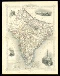 Stamp of India 1800s pair of maps, incl. map of India by John Tallis & Co. and Indian Ocean map showing the steam packet routes marked by Ed Walker