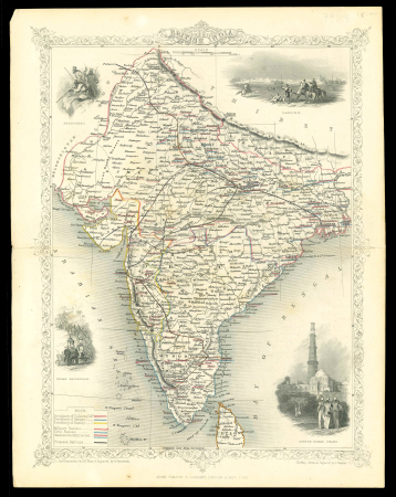 Stamp of India 1800s pair of maps, incl. map of India by John Tallis & Co. and Indian Ocean map showing the steam packet routes marked by Ed Walker
