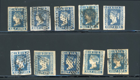 Stamp of India » 1854 Lithographs 1854 SG2-10 1/2a Blue Lithograph used lot with 10 stamps