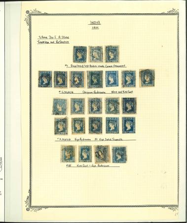 Stamp of India » 1854 Lithographs 1854 SG2-5 1/2a Blue Lithograph Die I study page used lot with 24 stamps