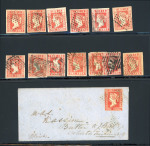 Stamp of India » 1854 Lithographs 1854 SG11-16 1a Red Lithograph used lot with 13 stamps + 1 cover