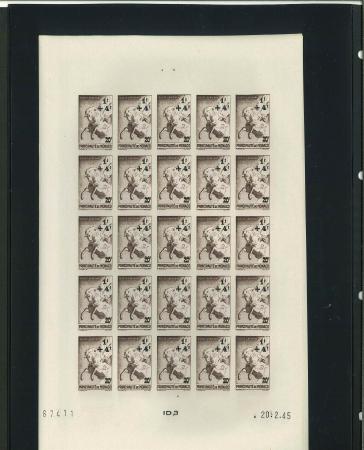 Stamp of Colonies françaises » Monaco 1945, PA Y&T n° 8/12 en feuilles entières de 25 timbres