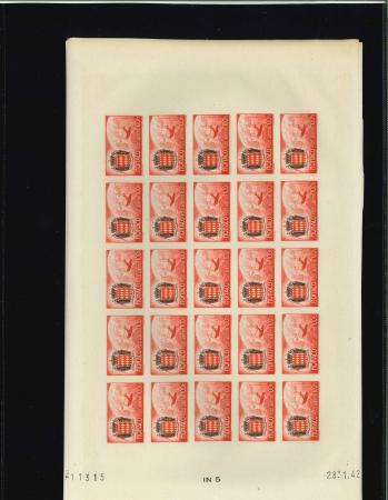 Stamp of Colonies françaises » Monaco 1945, PA Y&T n° 2/7 en feuilles entières de 25 timbres