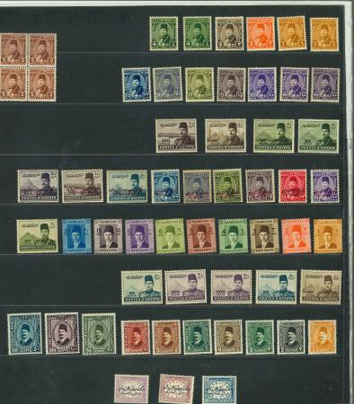 Stamp of Egypt » Collections 1929-1952, range of 96 stamps from the Royal Palace collection with the black Arabic hs on reverse