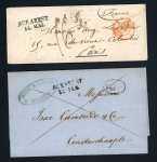 Stamp of Romania » Austrian Levant Post Offices 1853 & 1855 BUKAREST linear marking on covers to Paris & Constantinople