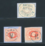 Stamp of Romania » Austrian Levant Post Offices » D.D.S.G. Post Offices DDSG lot of 3 stamps on small fragments with Oltenitza and Calafat postmarks