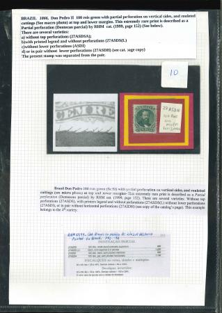 Stamp of Brazil 1866 Don Pedro II 100 reis green with partial or rouletted