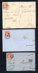 Stamp of Romania » 1868-70 Prince Carol I - New Currency 1868/70 Group of 5 fragments/fronts of cover franked with 18 bani in various shades