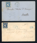 Stamp of Romania » 1868-70 Prince Carol I - New Currency 1871 Pair of covers franked with 10 bani in blue and indigo