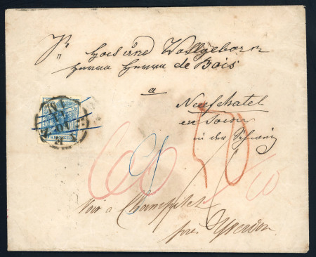 Stamp of Switzerland / Schweiz » Vorphilatelie Austria Schweiz 1854, incoming mail WIEN - NEUCHATEL - YVERDON