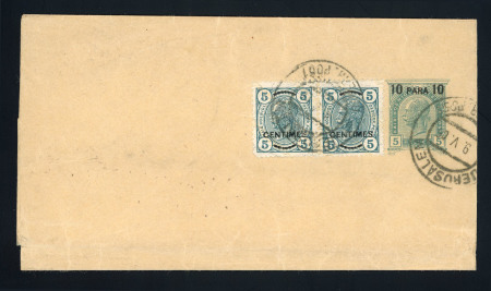 Stamp of Palestine and Holy Land » Palestine Austrian Levant Offices Austrian Levant Austrian Post offices, JERUSALEM - RHEYDT (Germany), wrapper with mixed franking Para - Centimes