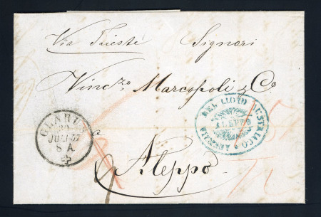 Stamp of Austria » Austrian Levant Schweiz Levante Syrien 1857, GLARUS - ALEPPO Brief