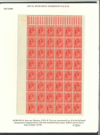Stamp of Great Britain » King Edward VII » 1911 Harrison & Sons Issues 1911 1d. rose-red left hand interpanneau marginal block