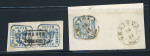 Stamp of Romania » United Principalities 1862-1864 Two small frangments bearing 30 parale blue, a rejoined pair cancelled FRANCO DOROEHOI, single CRAIOVA