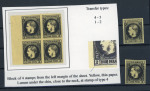 Stamp of Romania » 1866-67 Prince Carol I - Coloured Papers 2 pa. black on yellow on thin paper, lot containing plate flaws