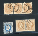 Stamp of Romania » Austrian Levant Post Offices GALATZ & BUCHAREST: Lot containing a strip of three of 15s (1864) cancel of the consular office in Bucharest, together with 10s and pair of 15s on small fragment from the 1867