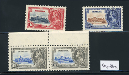 Stamp of Bermuda 1935 Jubilee 1d, 1 1/2d (in pair) and 2 1/2d mint, each a fine example with the 'Bird by turret' variety