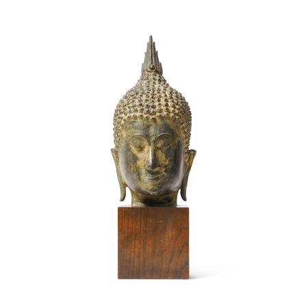 Stamp of Feldman International Auctions » Art d'Orient & d'Extrême-Orient / Asian & Oriental Art Tête de Bouddha en bronze, Thaïlande, Sukhothaï, XVIII-XIXe