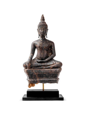 Stamp of Feldman International Auctions » Art d'Orient & d'Extrême-Orient / Asian & Oriental Art Statue de Bouddha en bois laqué noir et or, Thaïlande