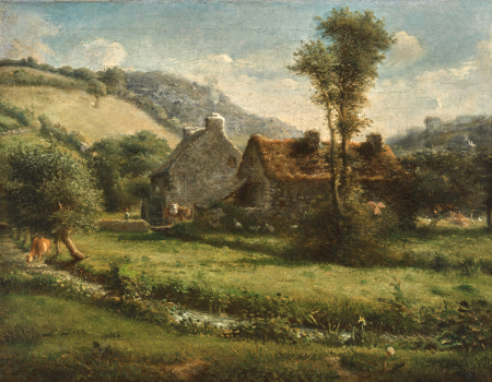 Stamp of Feldman International Auctions » Art Impressionniste & Moderne / Impressionist & Modern Art Jean-François MILLET (1814–1875) Ferme dans un paysage