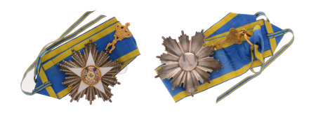 Egypt, Egyptian Order of the Nile, silver, gold, and enamel, complete with sash of issue.