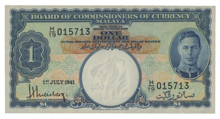 Malaya 1941, set of banknotes, 1c, 5c, 10c, 20c, 50c, $1, $10, uncirculated.