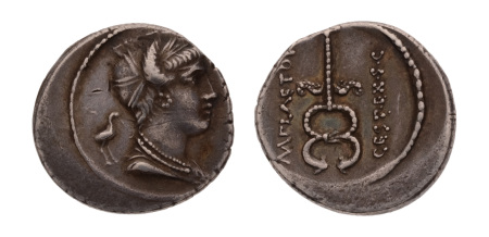 Roman Republic, M. Pleatorius M.F. Cestianus, 57 BC, AR denarius.