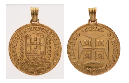 Brazil, João V, gold 20000 Reis (Dobrão) 1726, AU 55.72 g.