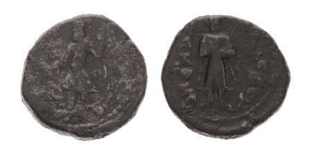 Kushanas, Kanishka I, c. 127-152, CU didrachm 8.38 g. Buddha standing.