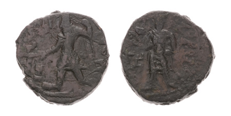 Kushanas, Kanishka I, c. 127-152, CU tetradrachm 16.15. Buddha standing.