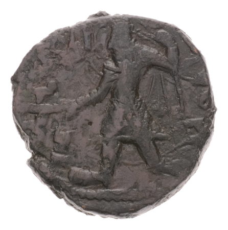 Kushanas, Kanishka I, c. 127-152, CU tetradrachm 16.15. Buddha standing.