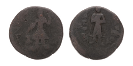 Kushanas, Kanishka I, c. 127-152, CU didrachm 7.57 g. Buddha standing.