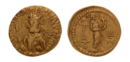 Kushanas, Huvishka, c. 151-192, AV dinar, 7.88 g. Ardoksho.