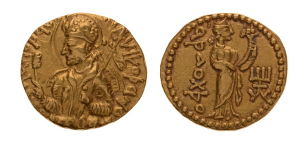 Kushanas, Huvishka, c. 151-192, AV dinar, 7.90 g. Ardoksho.