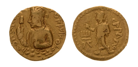 Kushanas, Huvishka, c. 151-192, AV dinar, 7.74 g. Serapis.