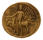 Kushanas, Vasudeva I, c. 190-230, AV dinar, 7.93 g. Oesho Bull
