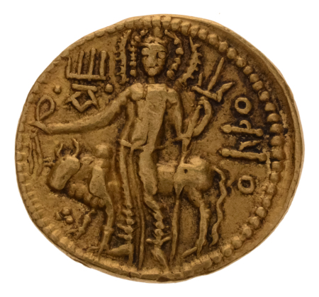 Kushanas, Vasudeva I, c. 190-230, AV dinar, 7.93 g. Oesho Bull