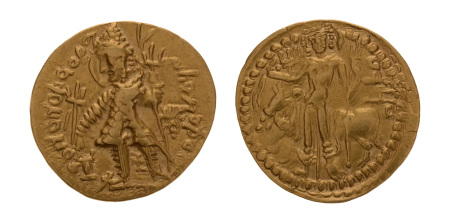 Kushanas, Vasudeva I, c. 190-230, AV dinar, 7.91 g. Oesho Bull