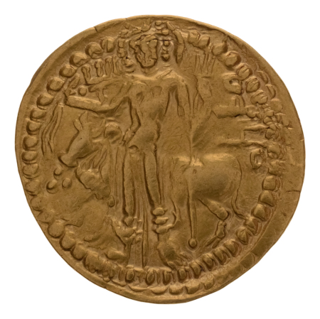 Kushanas, Vasudeva I, c. 190-230, AV dinar, 7.91 g. Oesho Bull