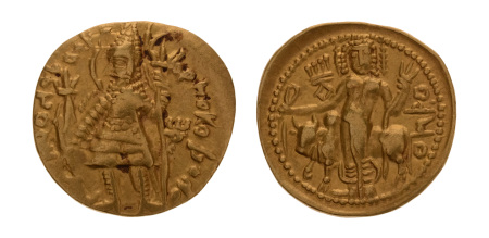 Kushanas, Vasudeva I, c. 190-230, AV dinar, 7.85 g. Oesho Bull