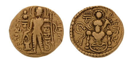 Gupta Empire, Samudragupta, c. 335-375, AV dinar, 7.44 g. Javelin.