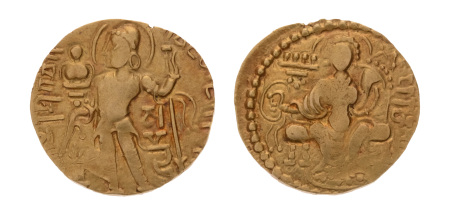 Gupta Empire, Samudragupta, c. 335-375, AV dinar, 7.71 g. Javelin.