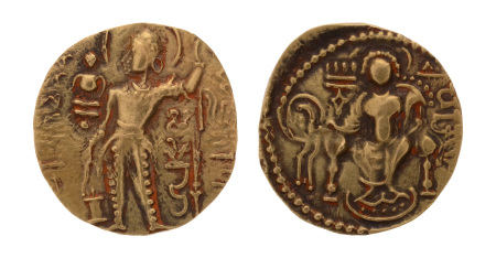 Gupta Empire, Samudragupta, c. 335-375, AV dinar, 7.66 g. Javelin.