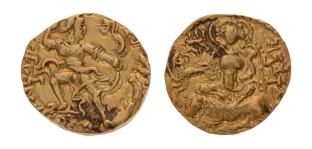 Gupta Empire, Chandragupta II, c. 380-413, AV dinar, 7.78 g. Lion slayer.