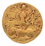 Gupta Empire, Chandragupta II, c. 380-413, AV dinar, 7.58 g. Lion slayer.